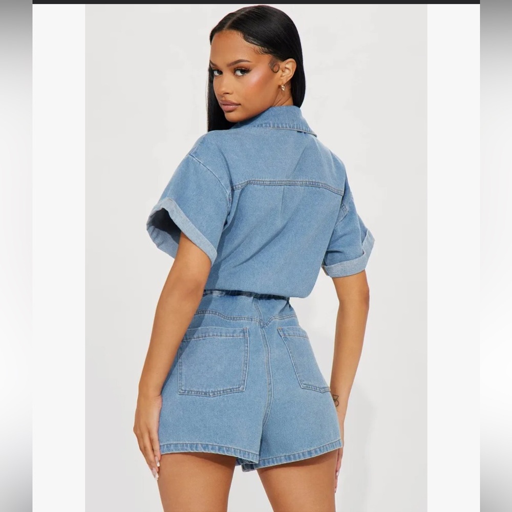 Fashion Nova Women's A Good Day Denim Romper - Picture 4 of 7
